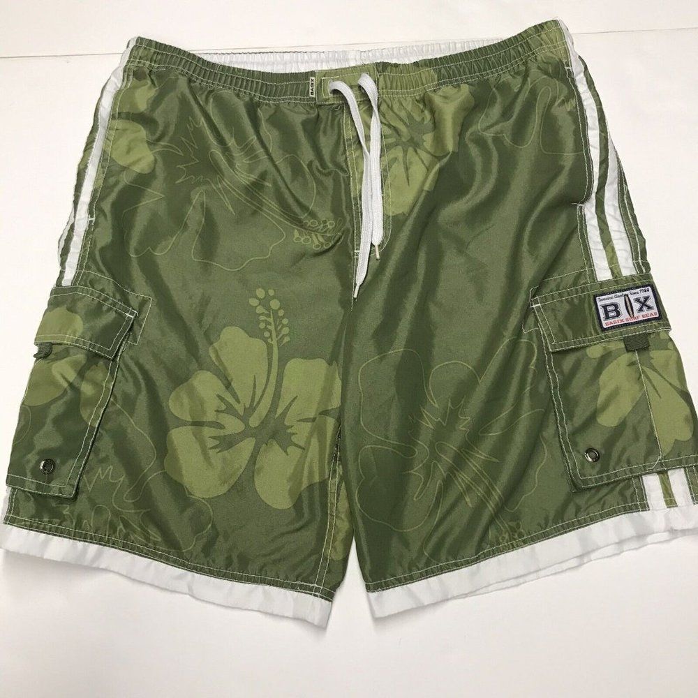 Men's Basix Surf Gear Swim Trunks Cargo Shorts Green Size XL